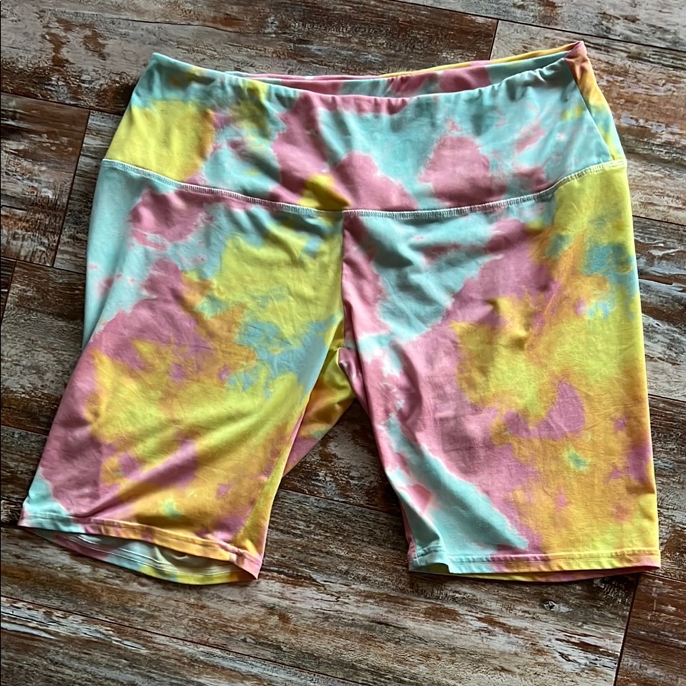 Bobbie Brooks Pink and Yellow Bike Shorts Vibrant Tie-Dye